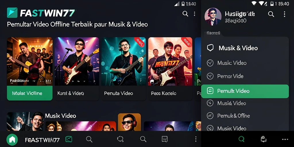 Tampilan antarmuka FASTWIN77 yang ramah pengguna untuk Pemutar Video Offline.