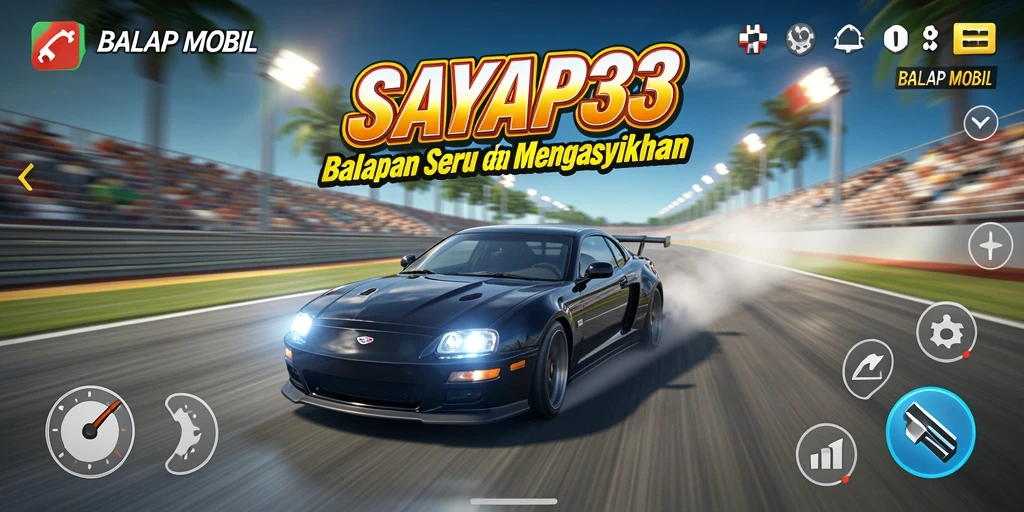Antarmuka menawan dari game balap mobil SAYAP33.